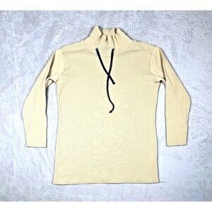 Vintage Peker Tunic Women's XL Tan Long Sleeve Mock Neck Navy Drawstring Top